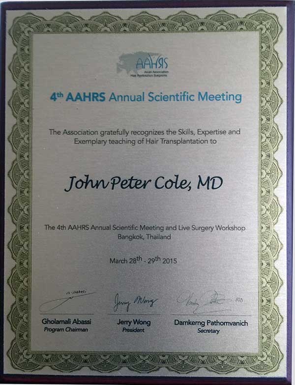 AAHRS Award Dr Cole